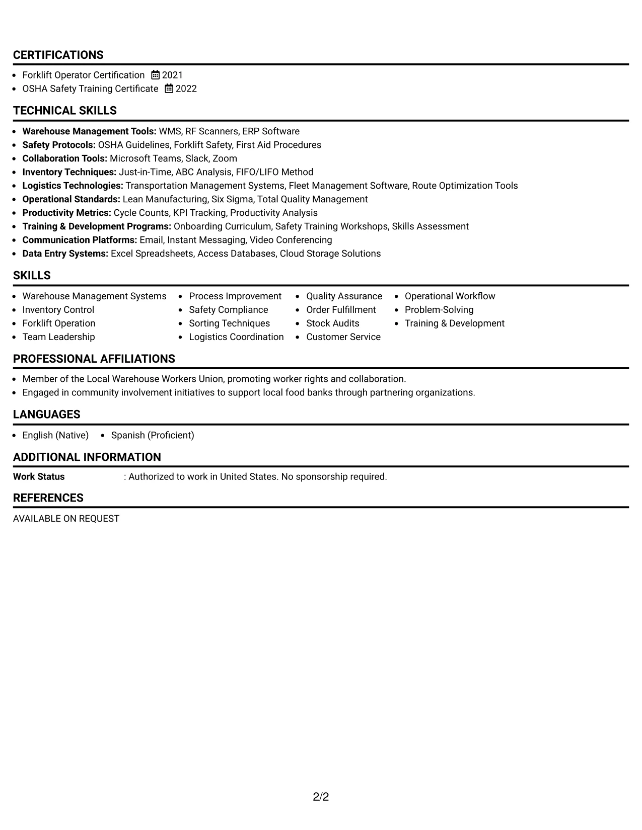 Resume Example Page 2