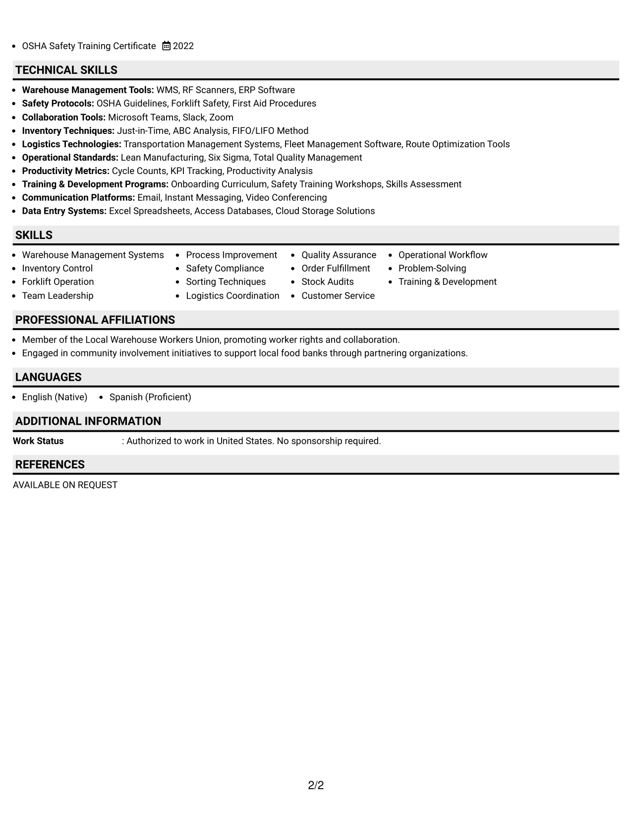 Resume Example Page 2