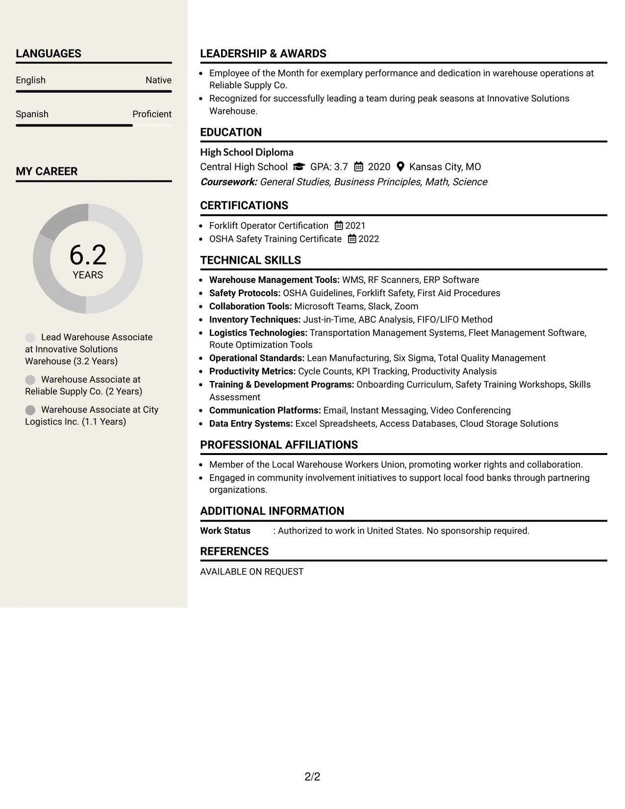 Resume Example Page 2