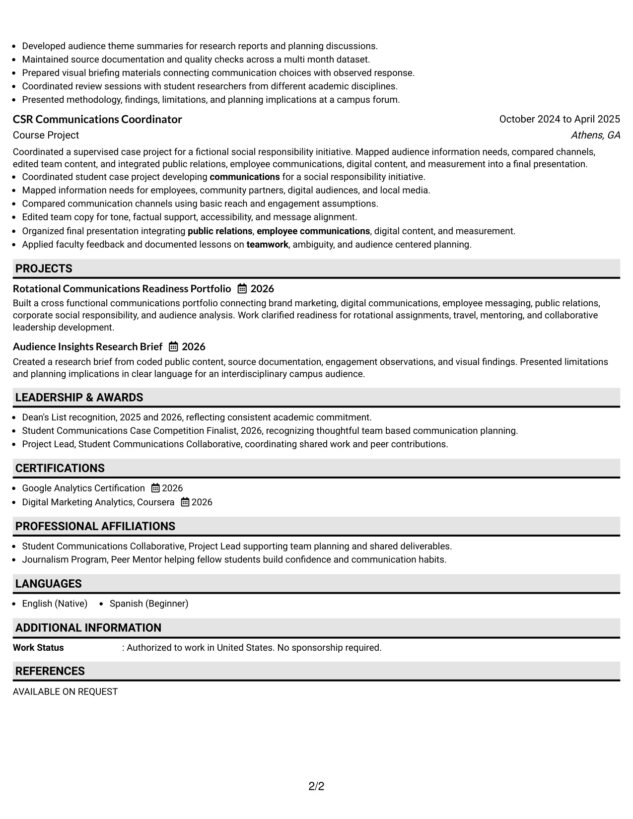 Resume Example Page 2