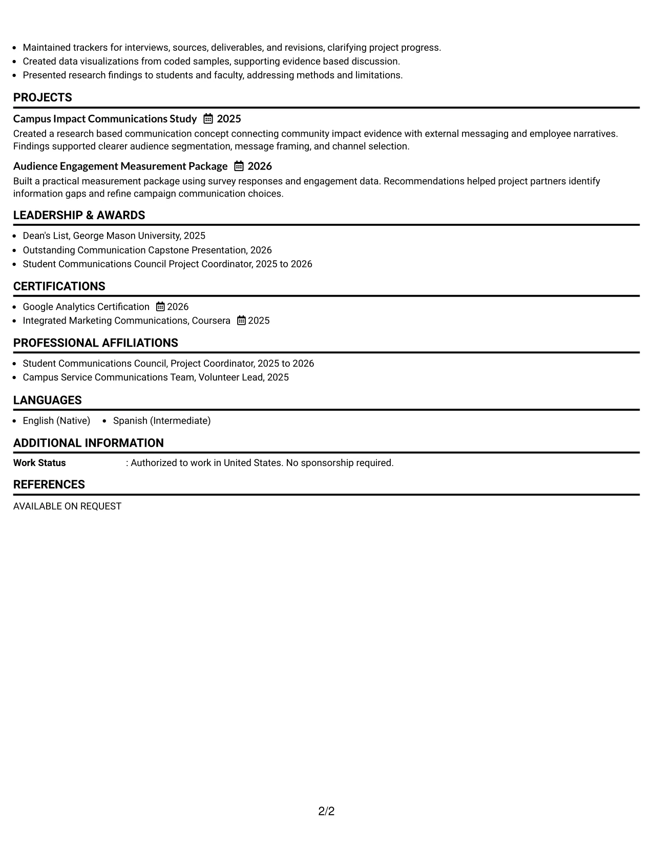 Resume Example Page 2