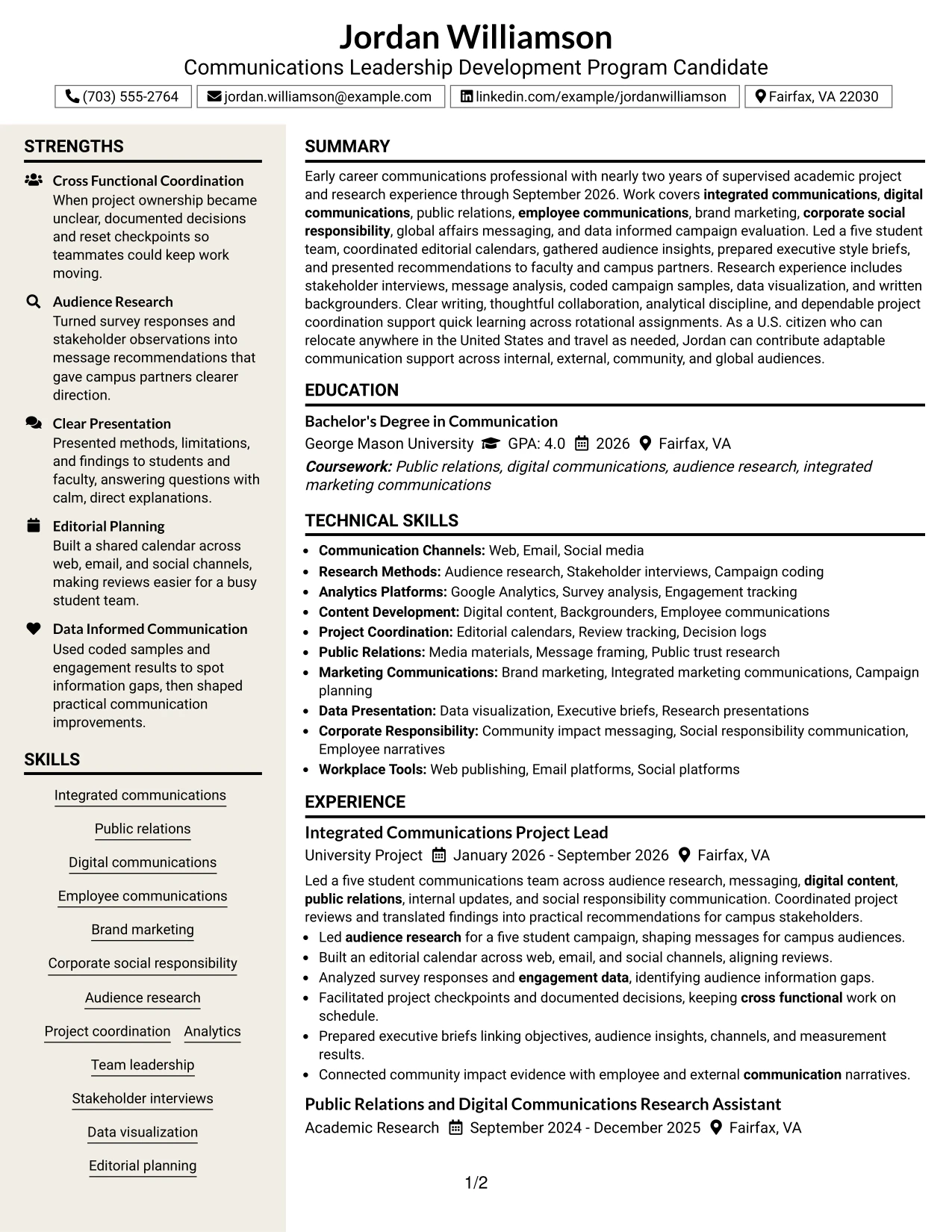 Resume Example Page 1