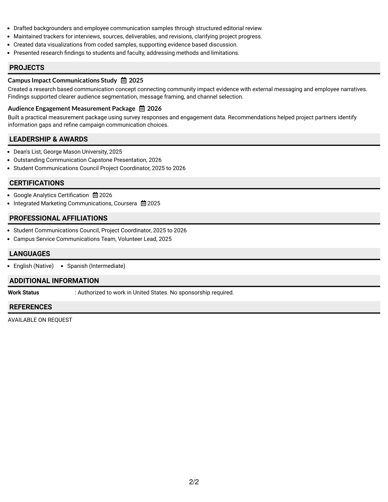 Resume Example Page 2
