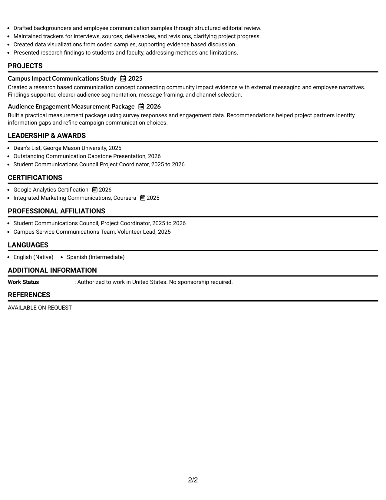 Resume Example Page 2