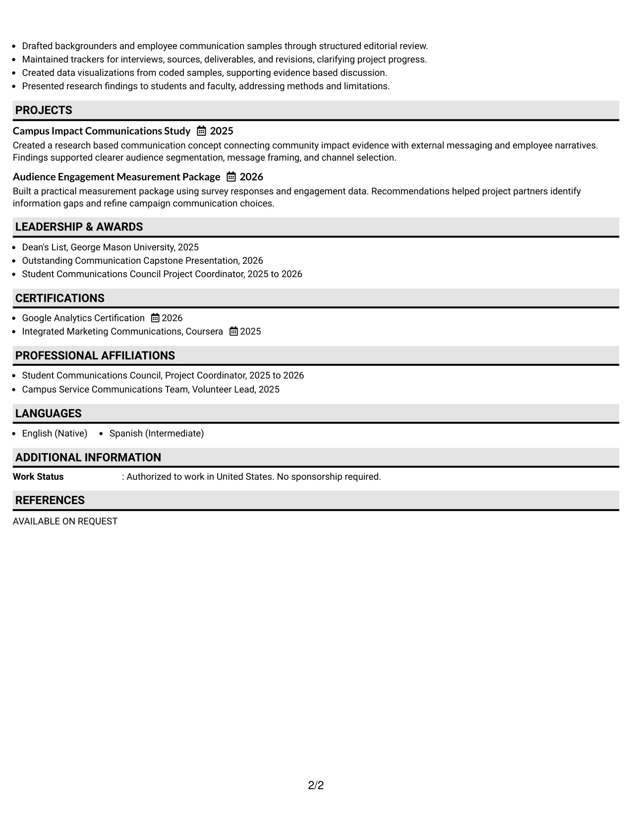 Resume Example Page 2