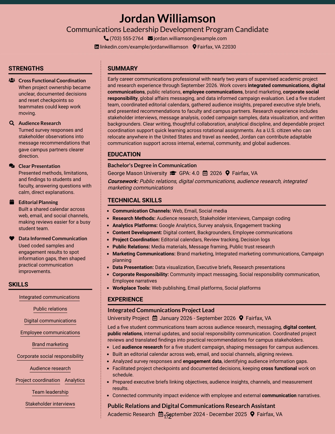 Resume Example Page 1
