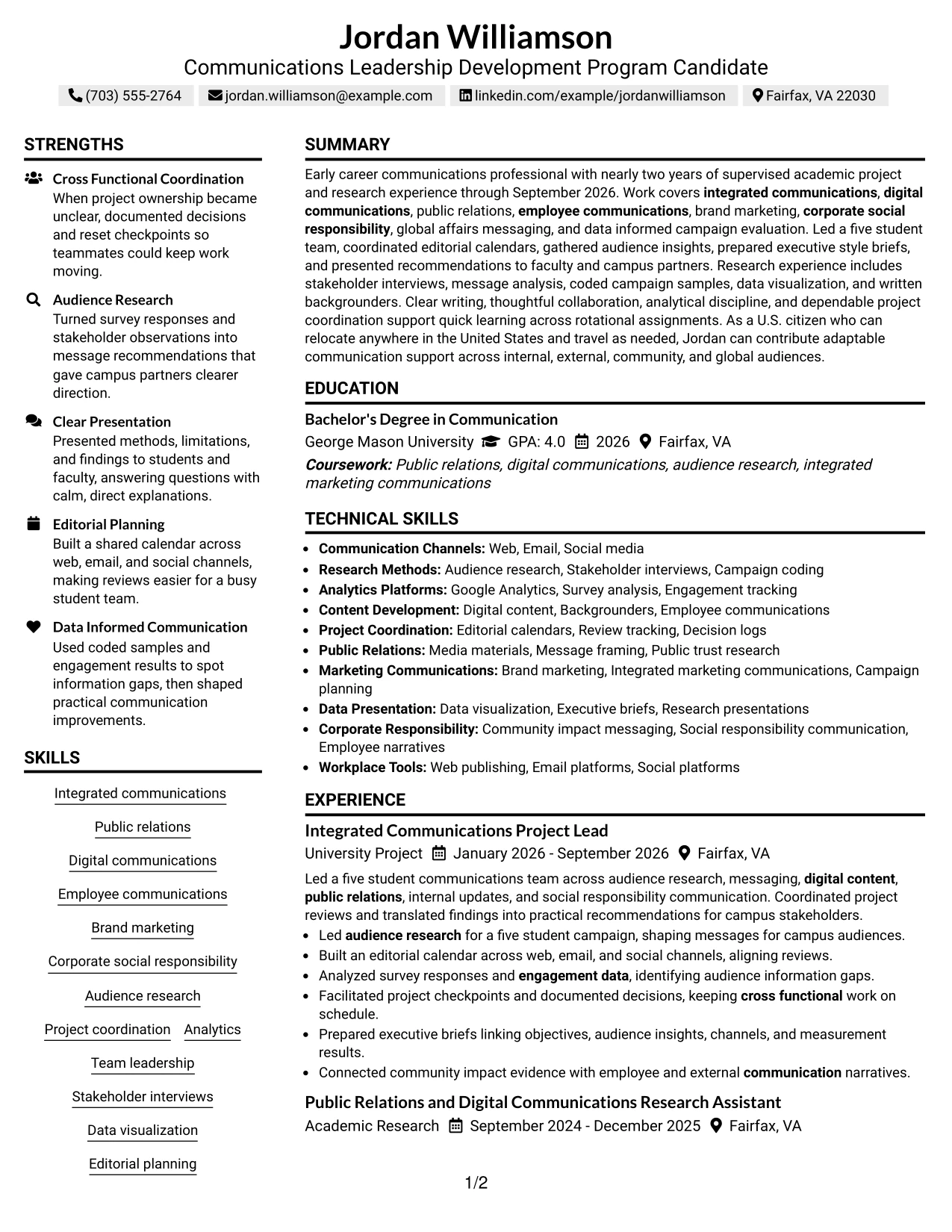 Resume Example Page 1