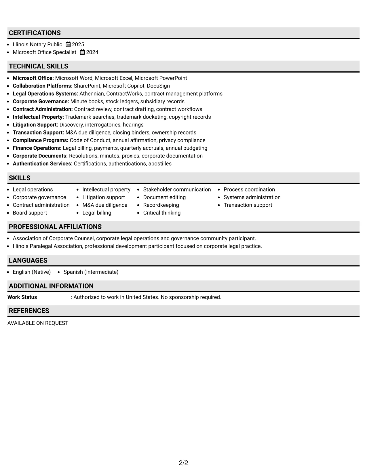 Resume Example Page 2