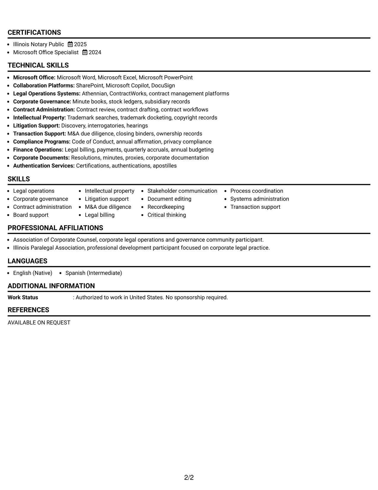 Resume Example Page 2