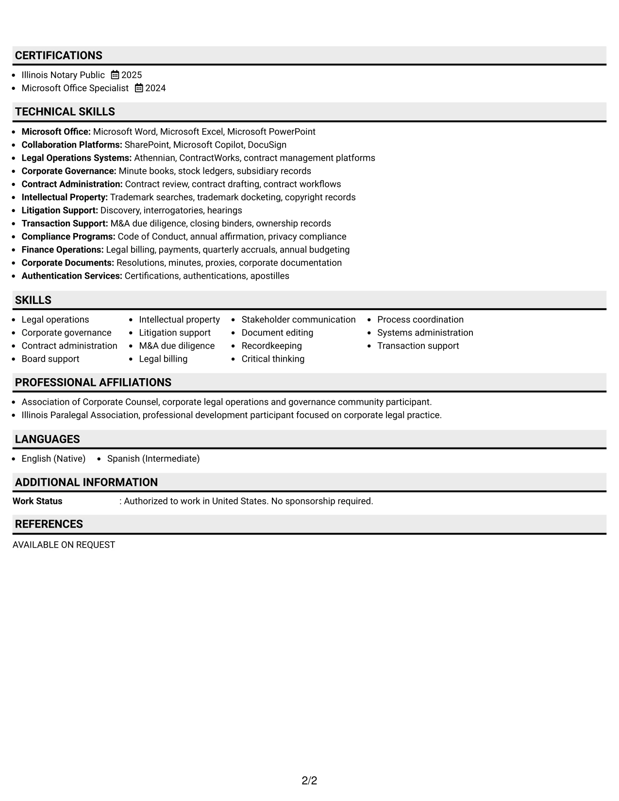 Resume Example Page 2