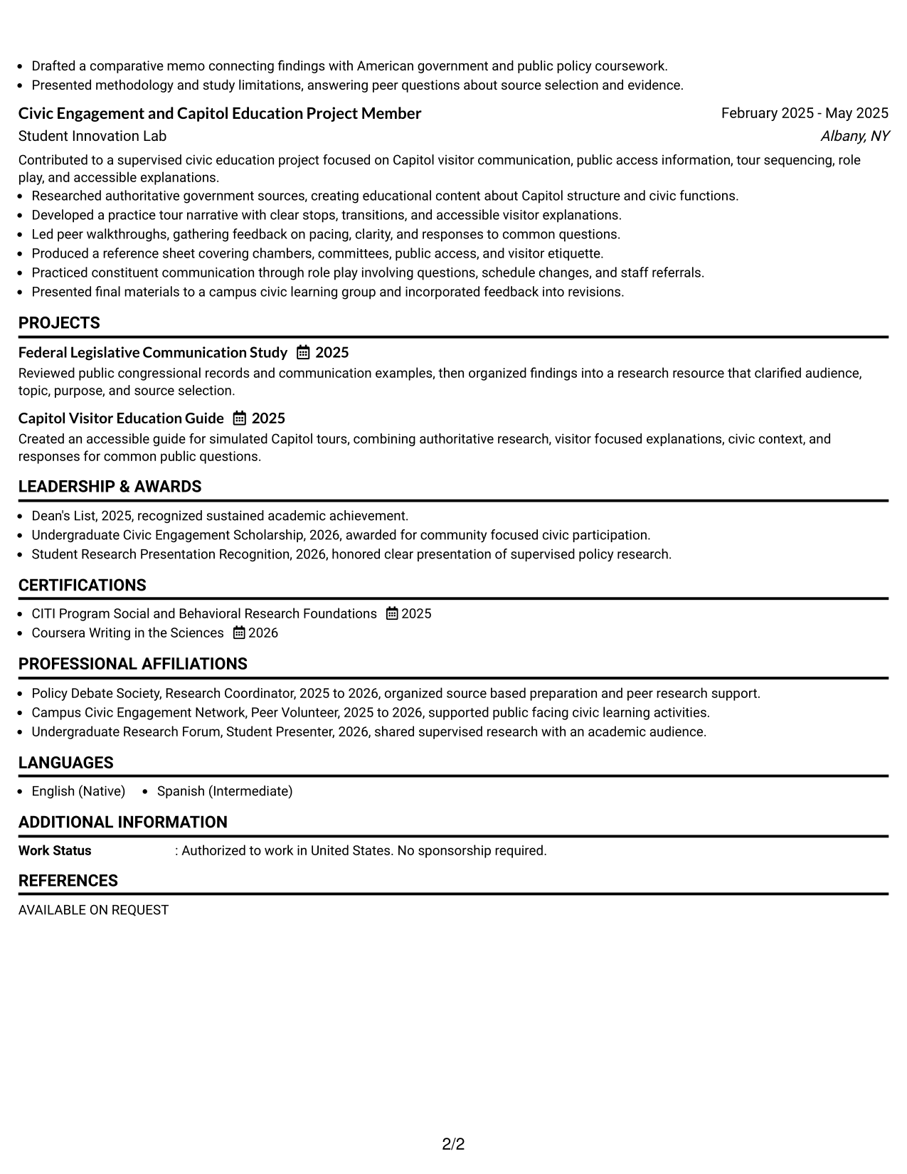 Resume Example Page 2