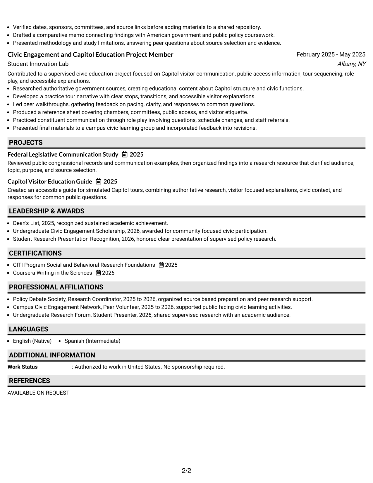 Resume Example Page 2