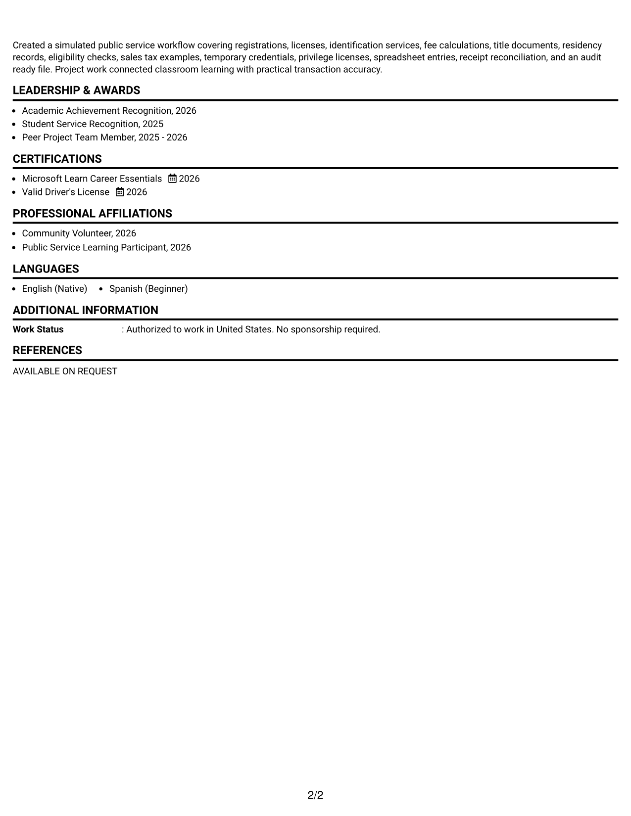 Resume Example Page 2