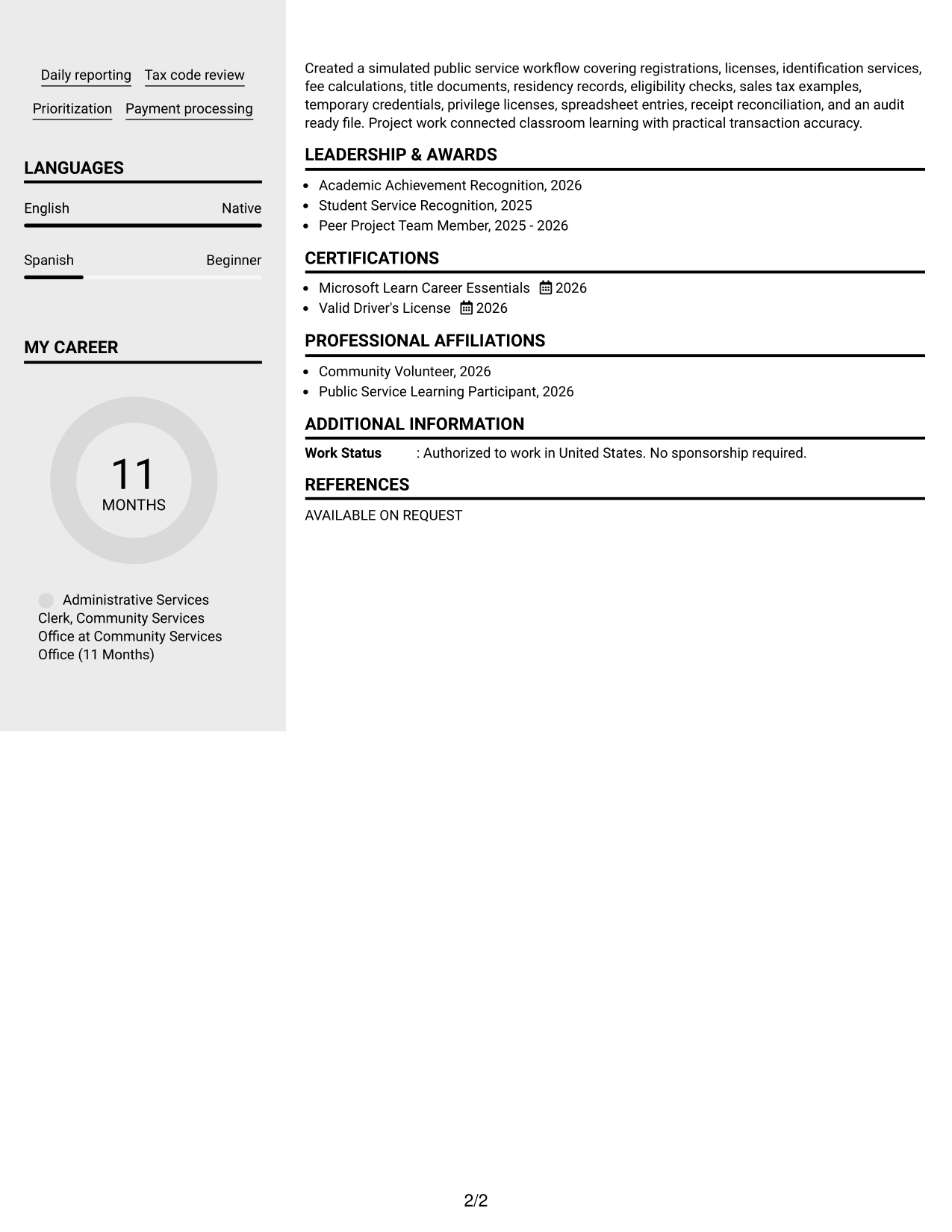 Resume Example Page 2