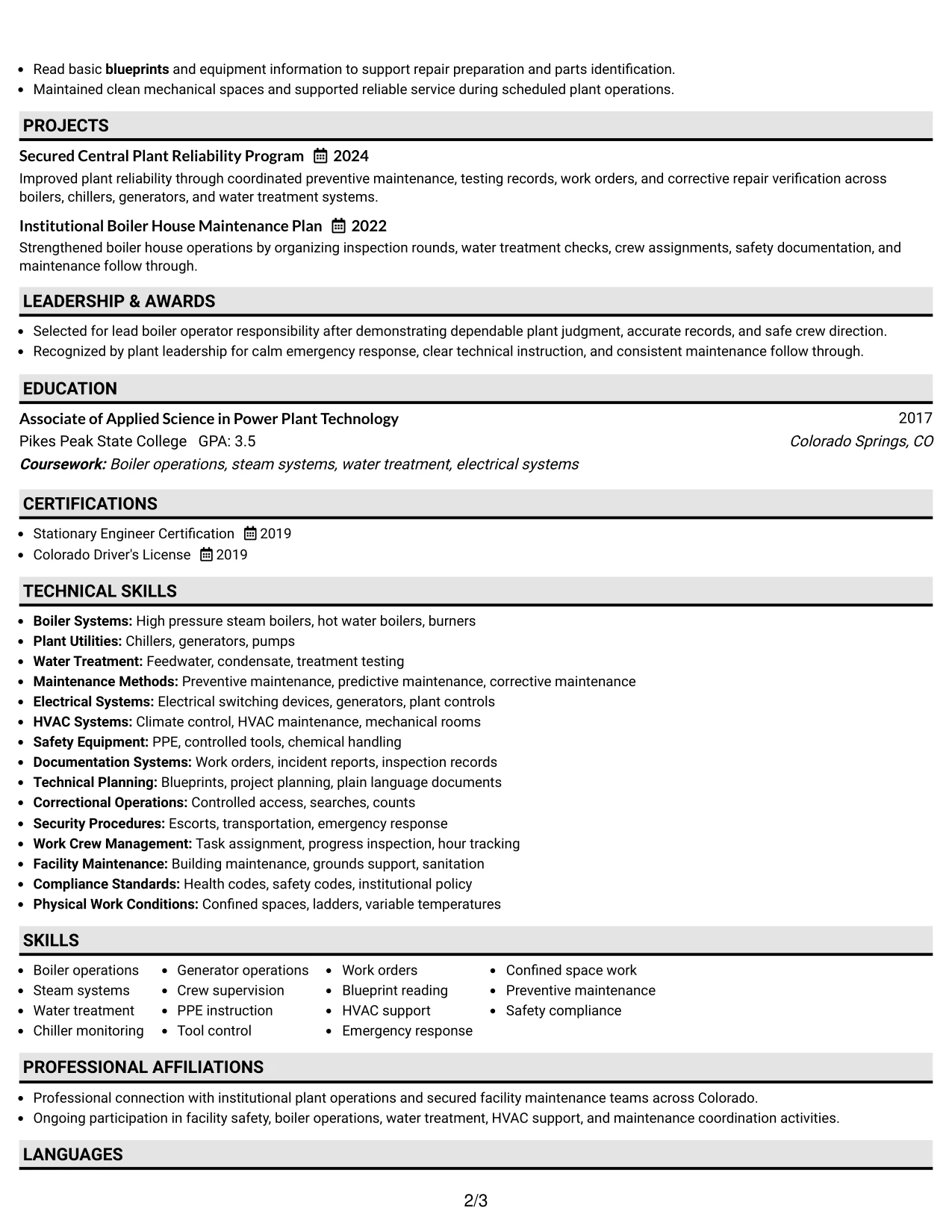 Resume Example Page 2