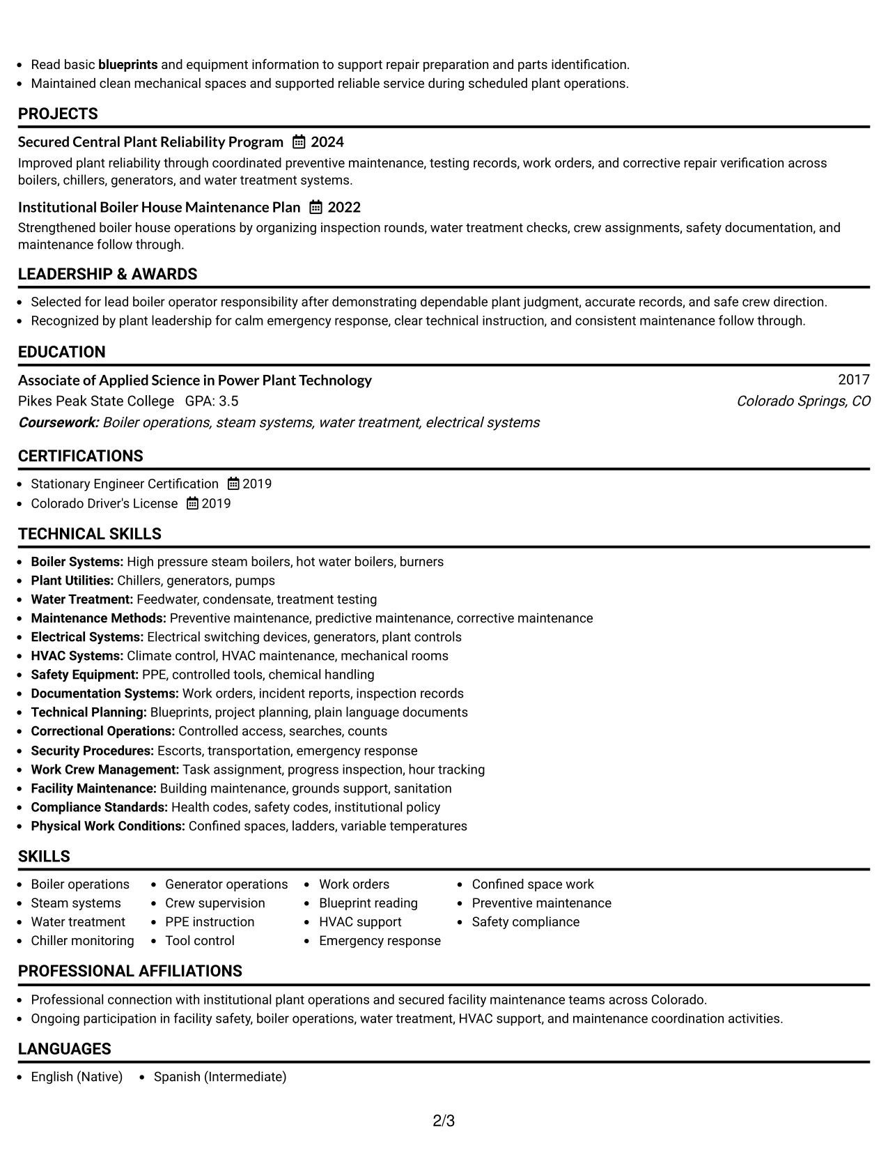Resume Example Page 2
