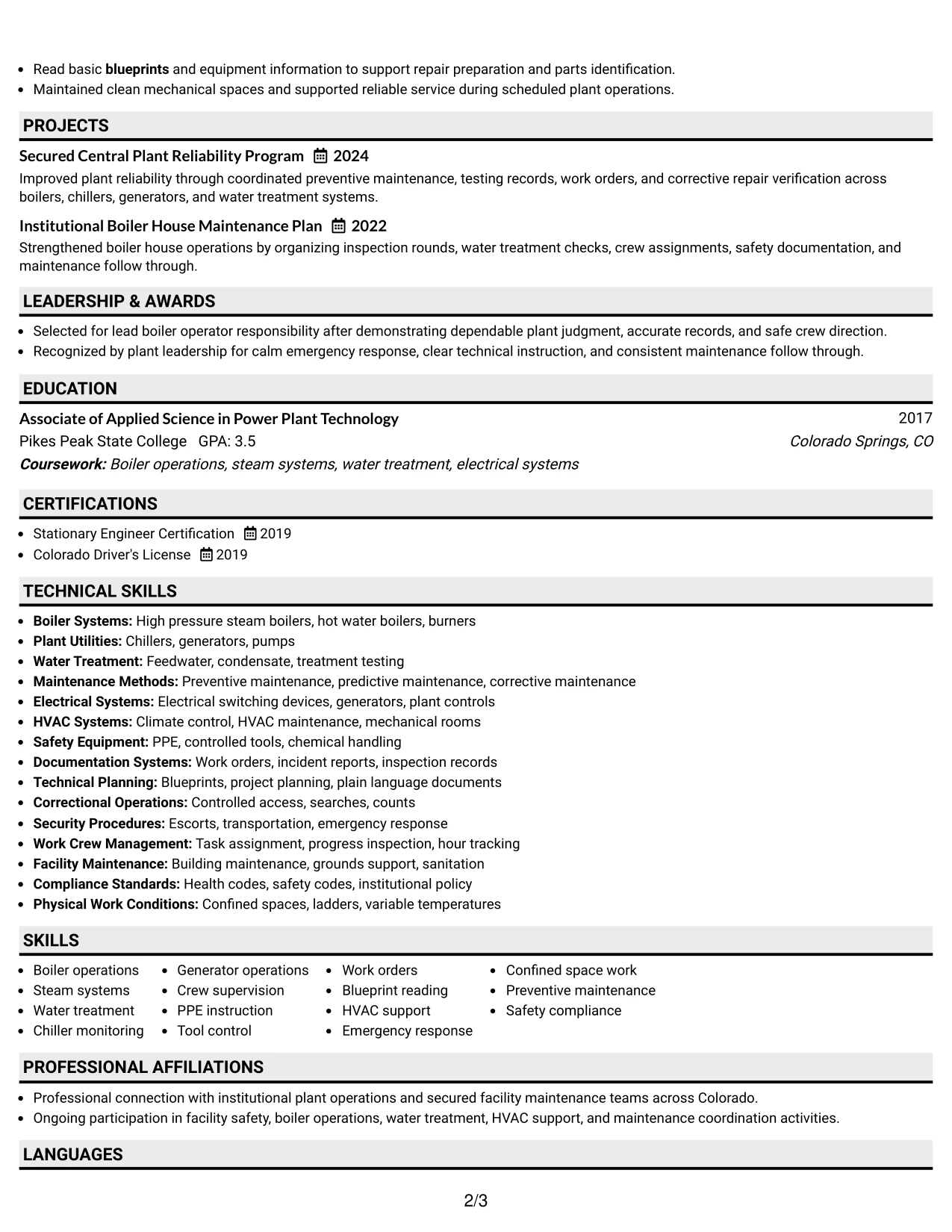 Resume Example Page 2