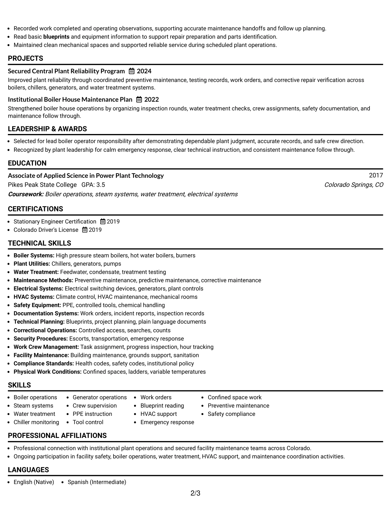 Resume Example Page 2