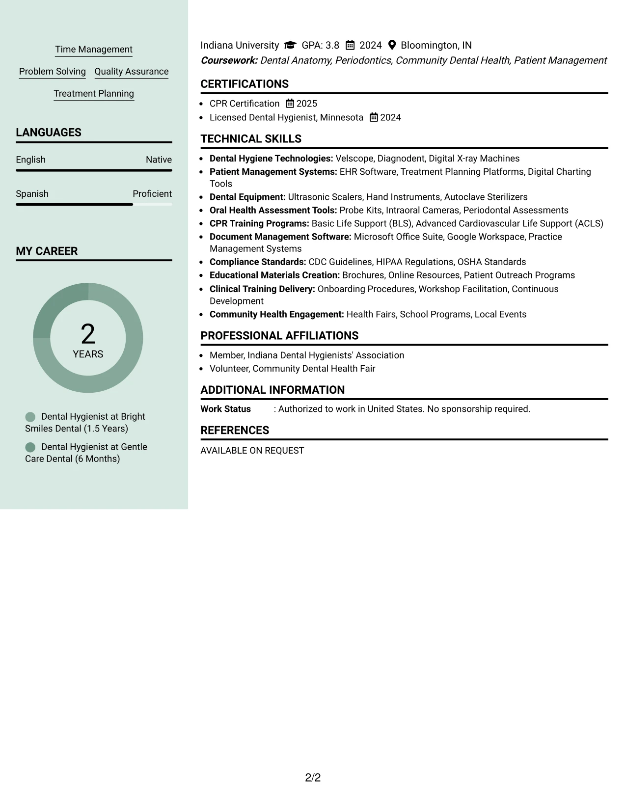 Resume Example Page 2