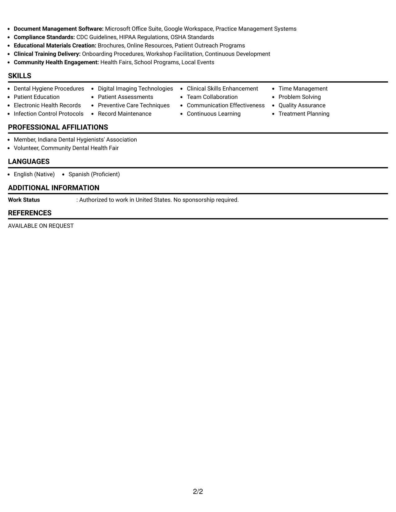 Resume Example Page 2