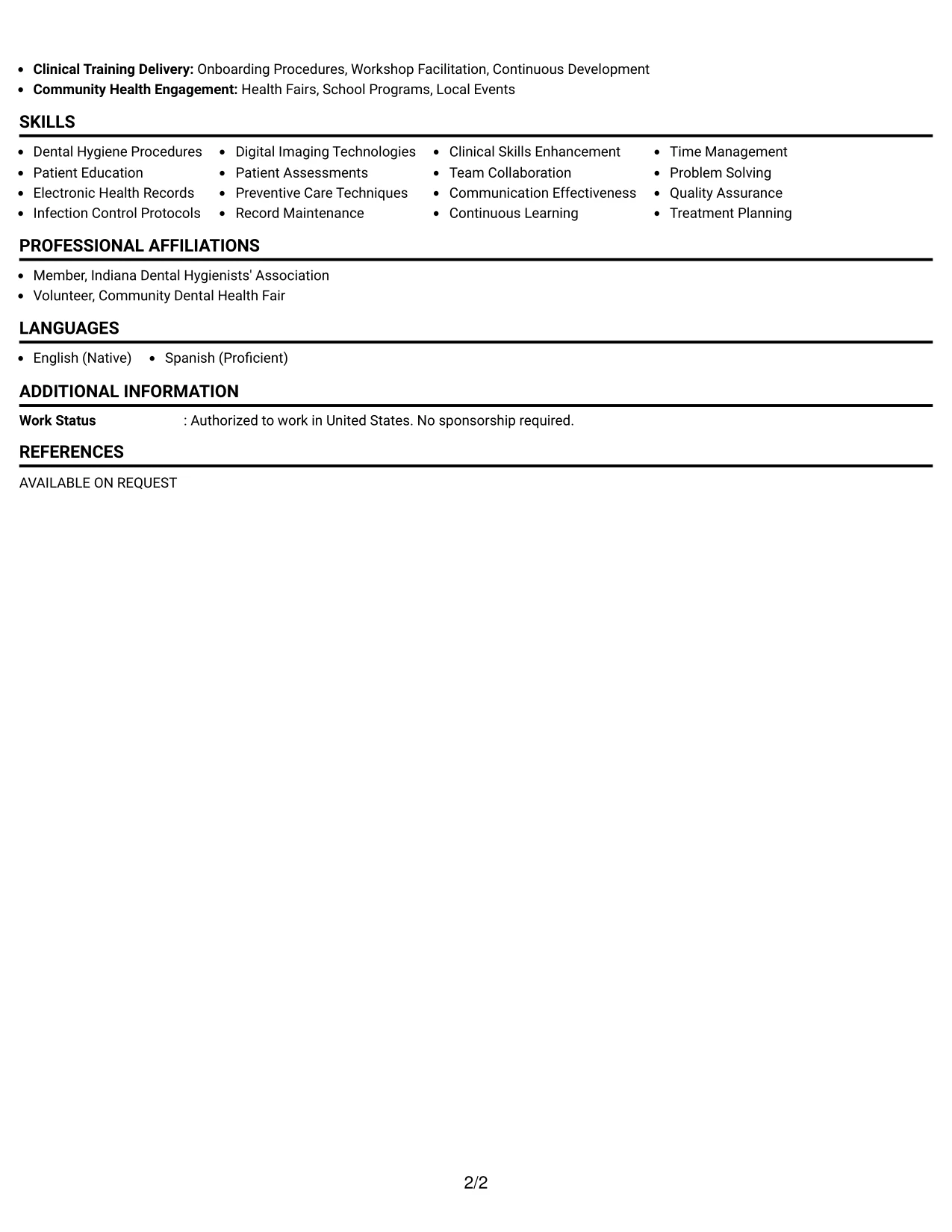 Resume Example Page 2