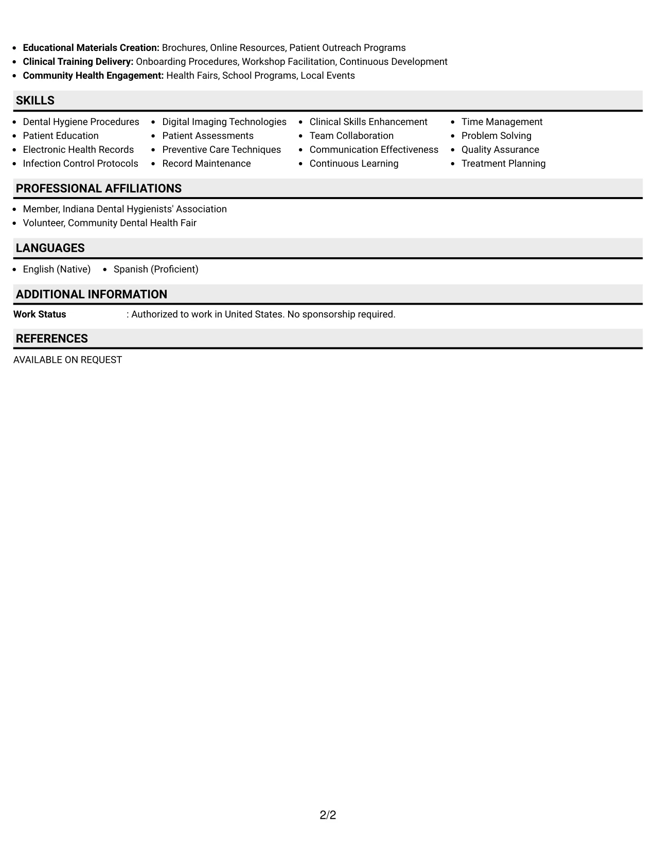 Resume Example Page 2