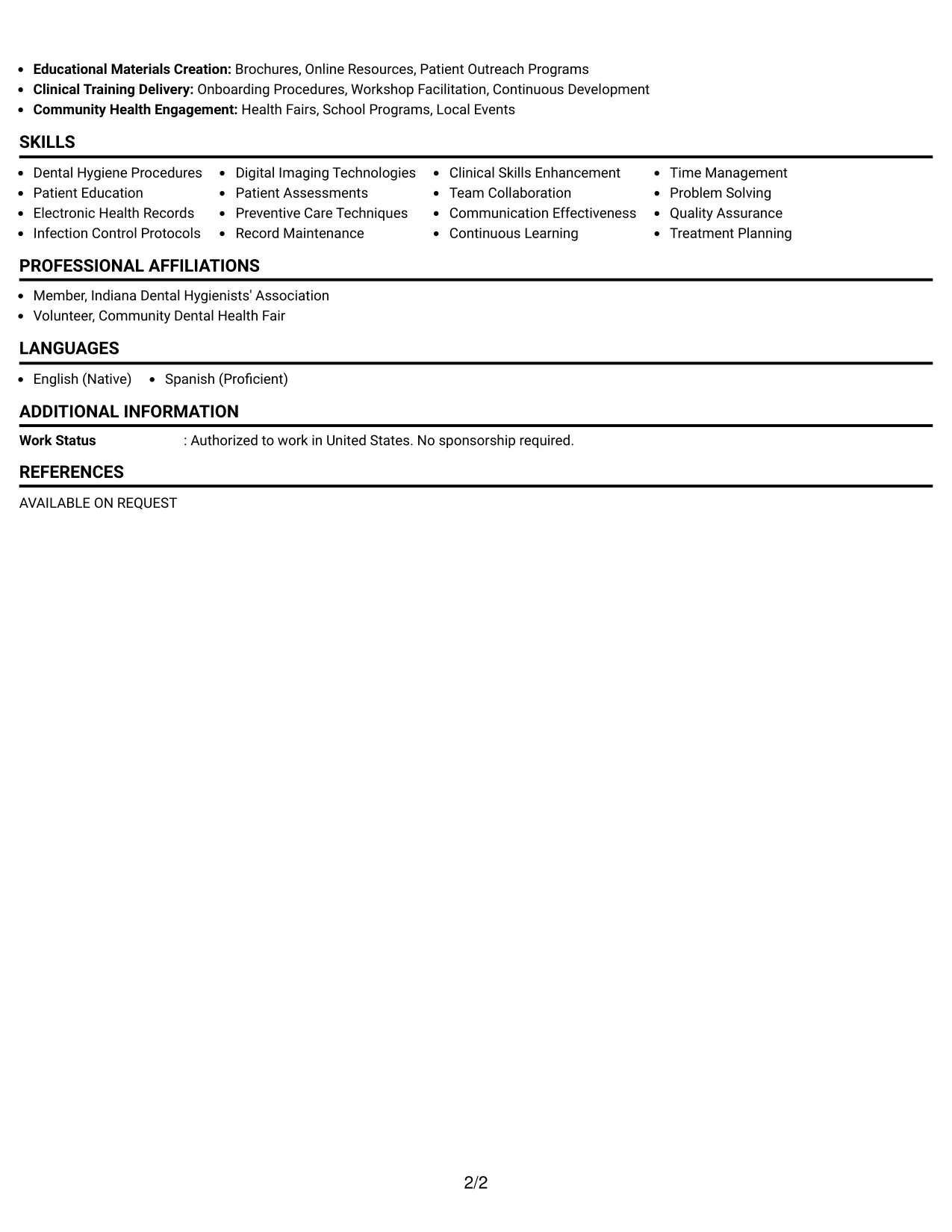Resume Example Page 2