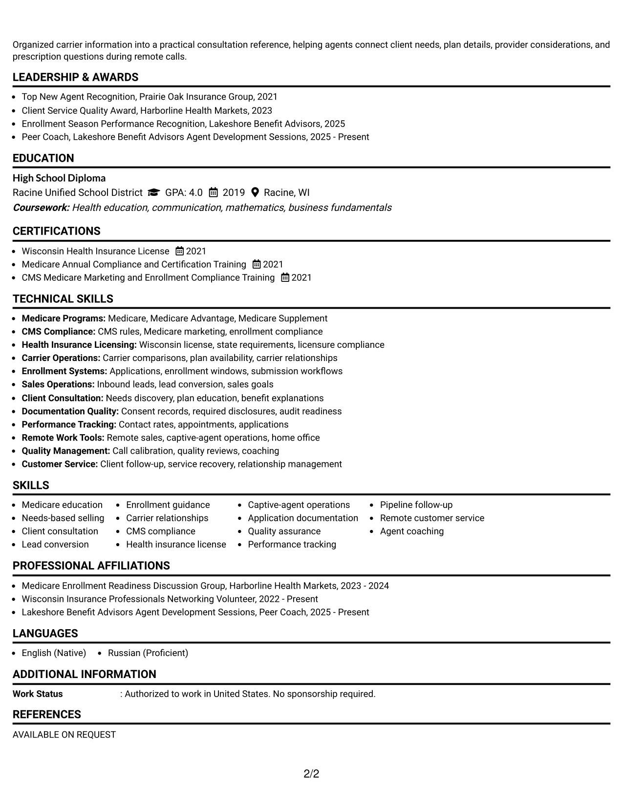 Resume Example Page 2