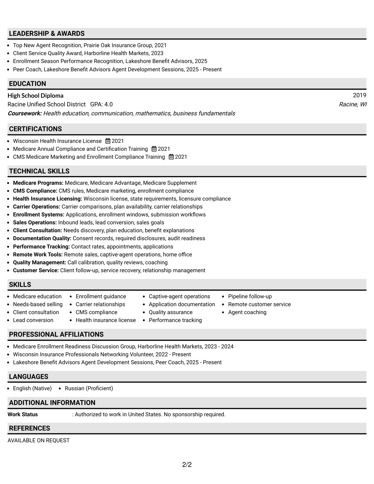 Resume Example Page 2