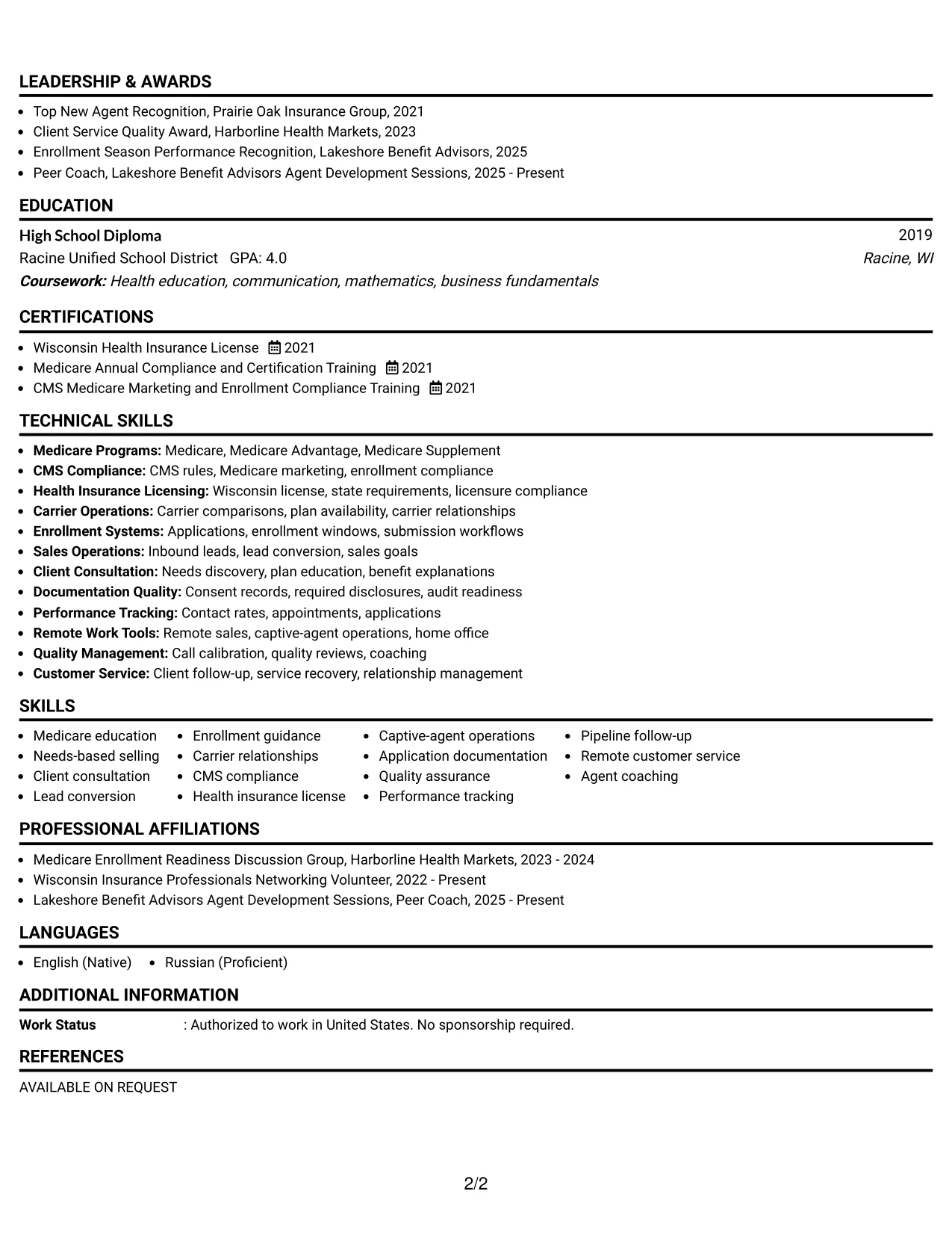 Resume Example Page 2