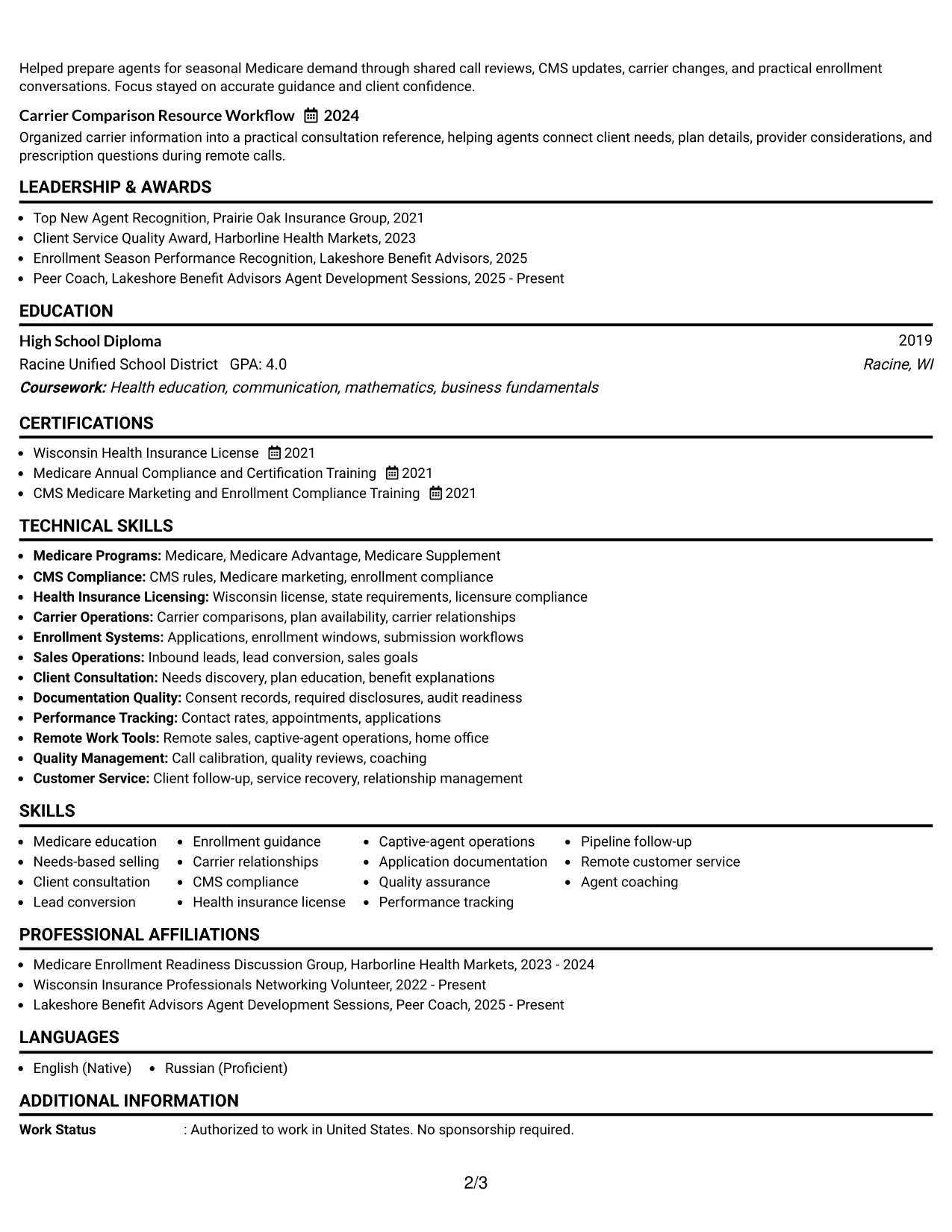 Resume Example Page 2
