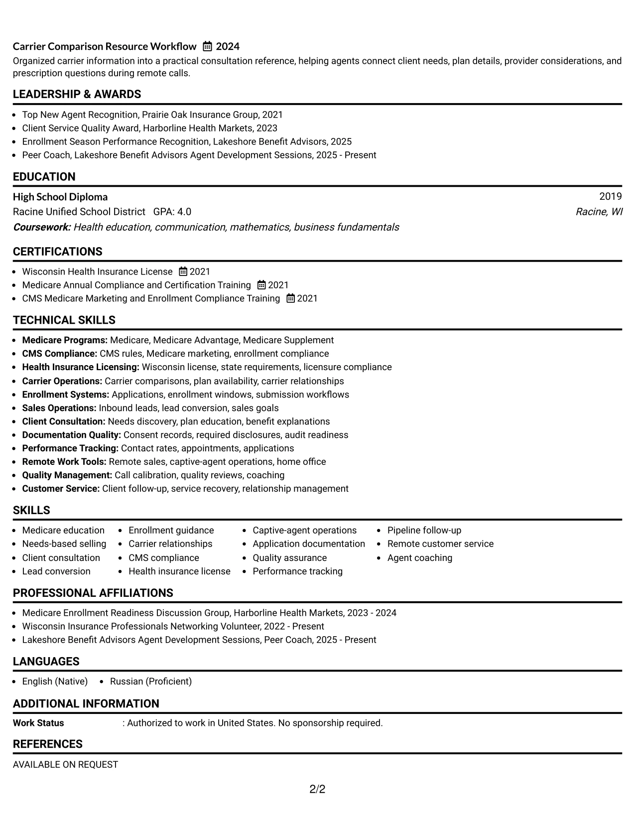 Resume Example Page 2
