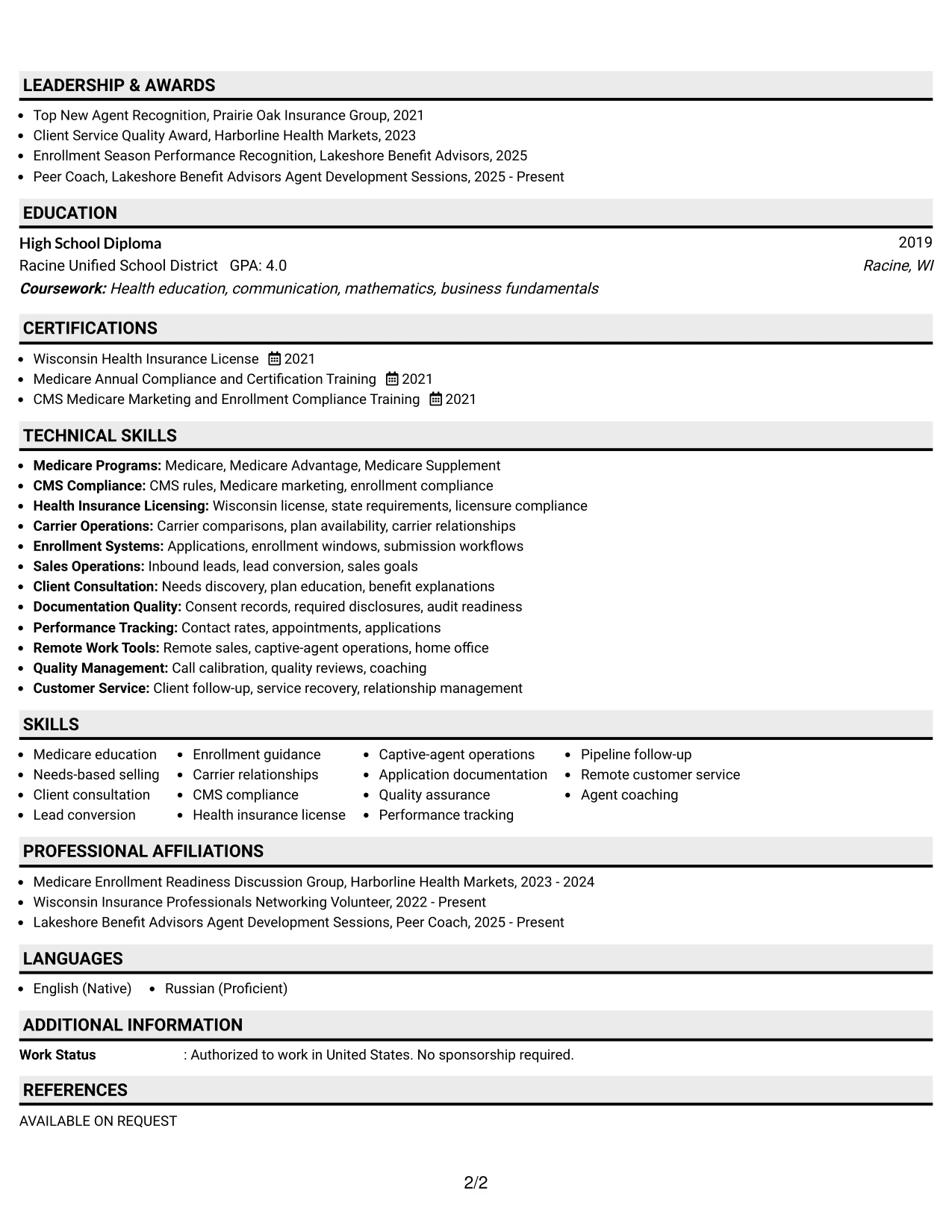 Resume Example Page 2