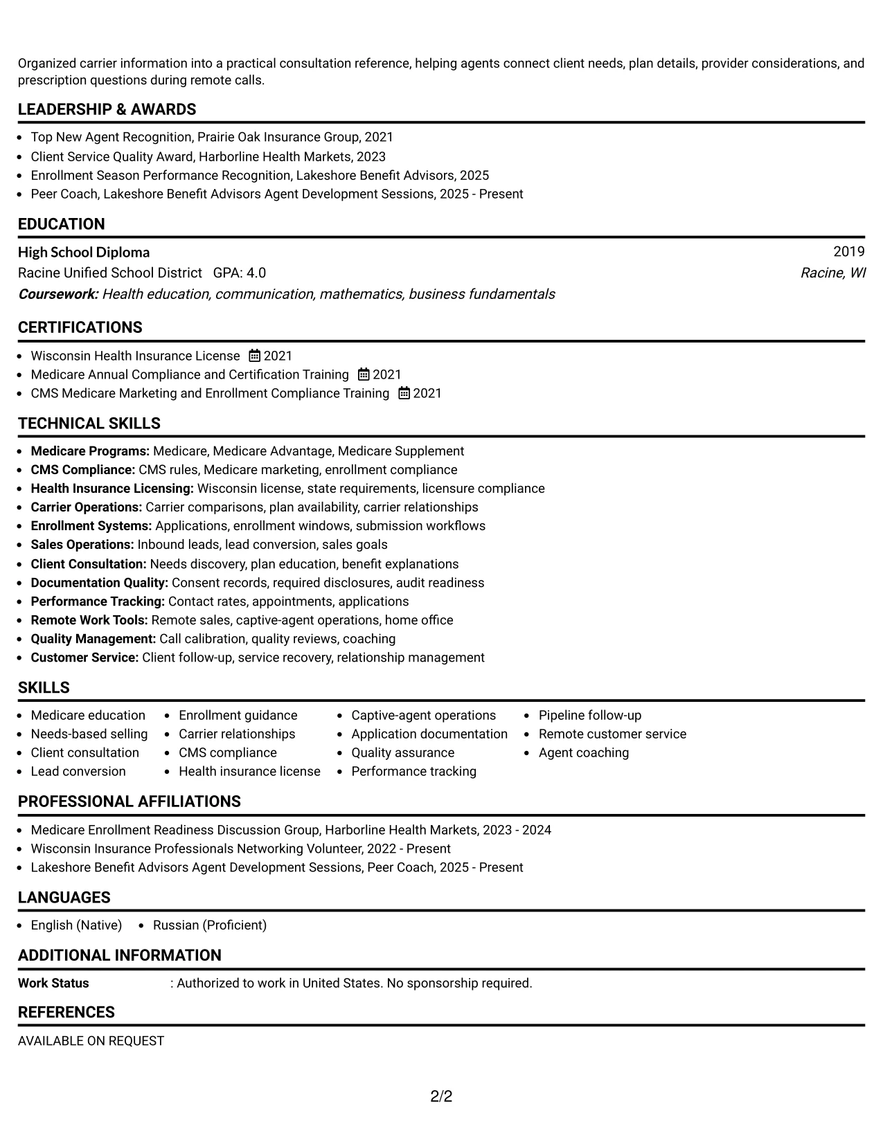 Resume Example Page 2