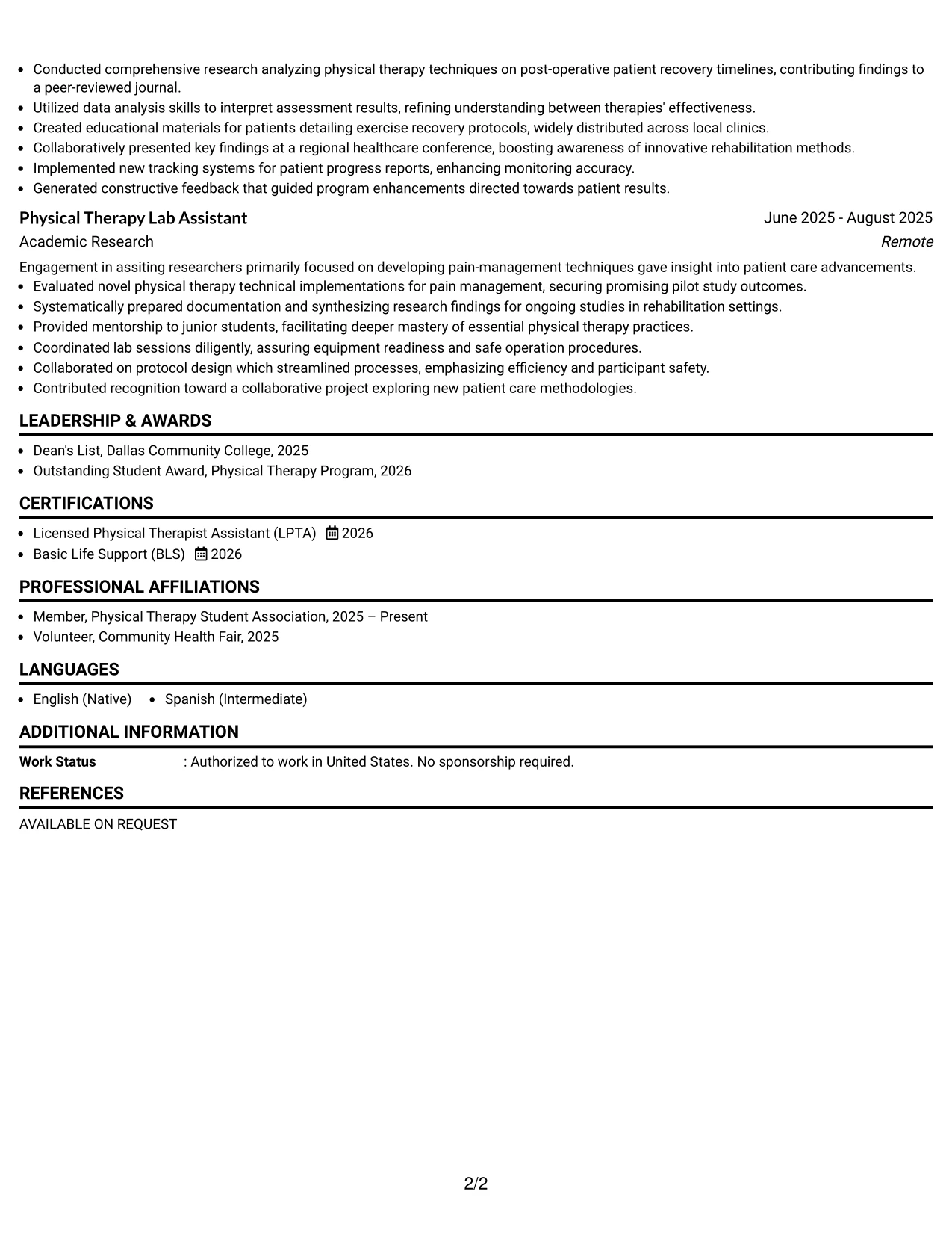 Resume Example Page 2