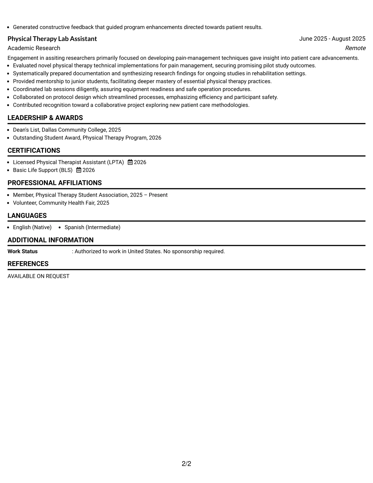 Resume Example Page 2