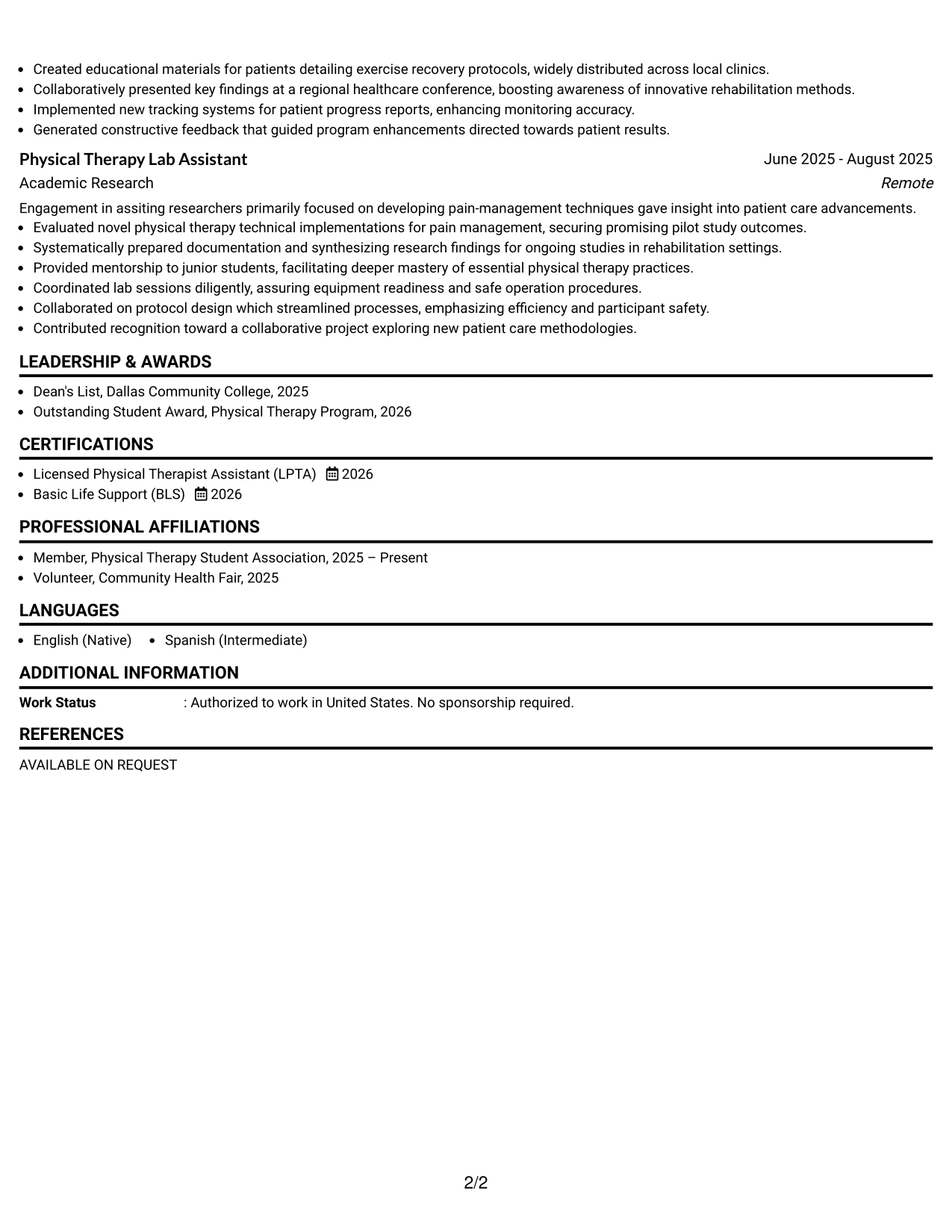 Resume Example Page 2