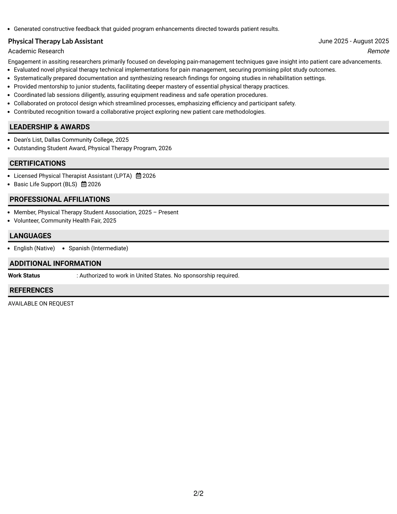 Resume Example Page 2