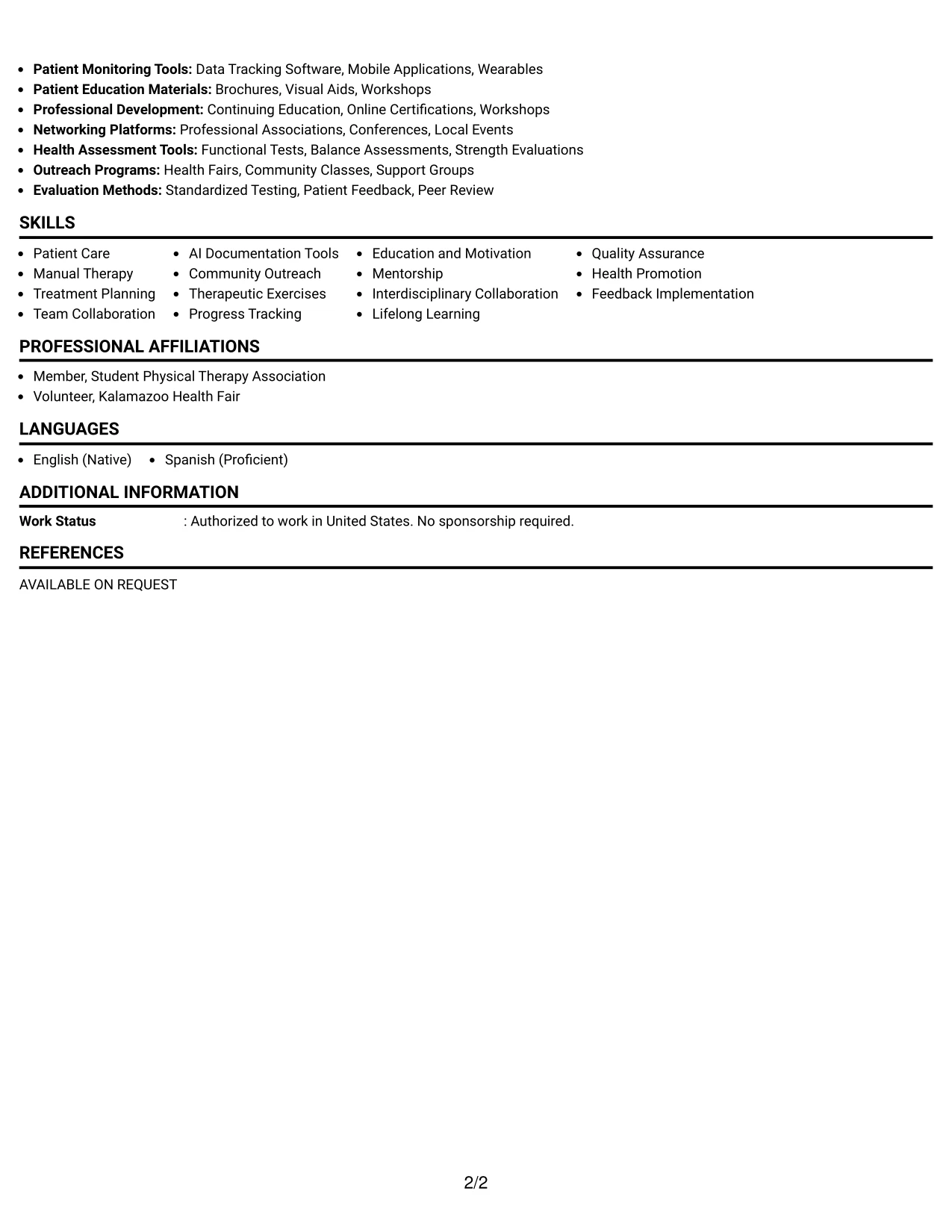 Resume Example Page 2