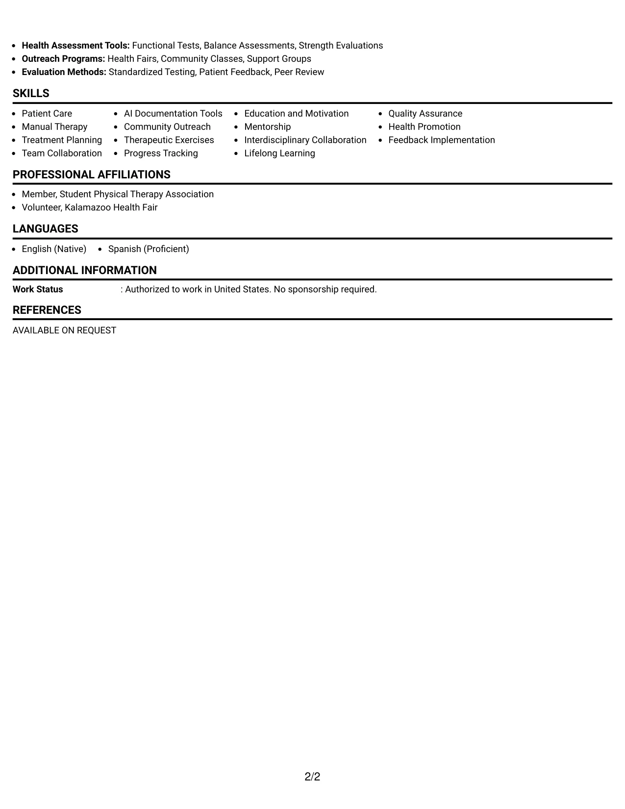 Resume Example Page 2