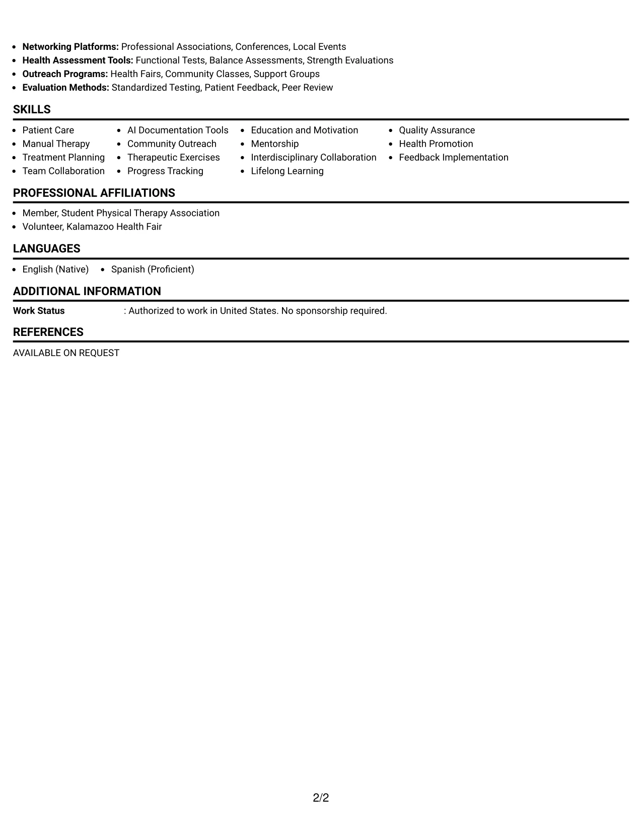 Resume Example Page 2