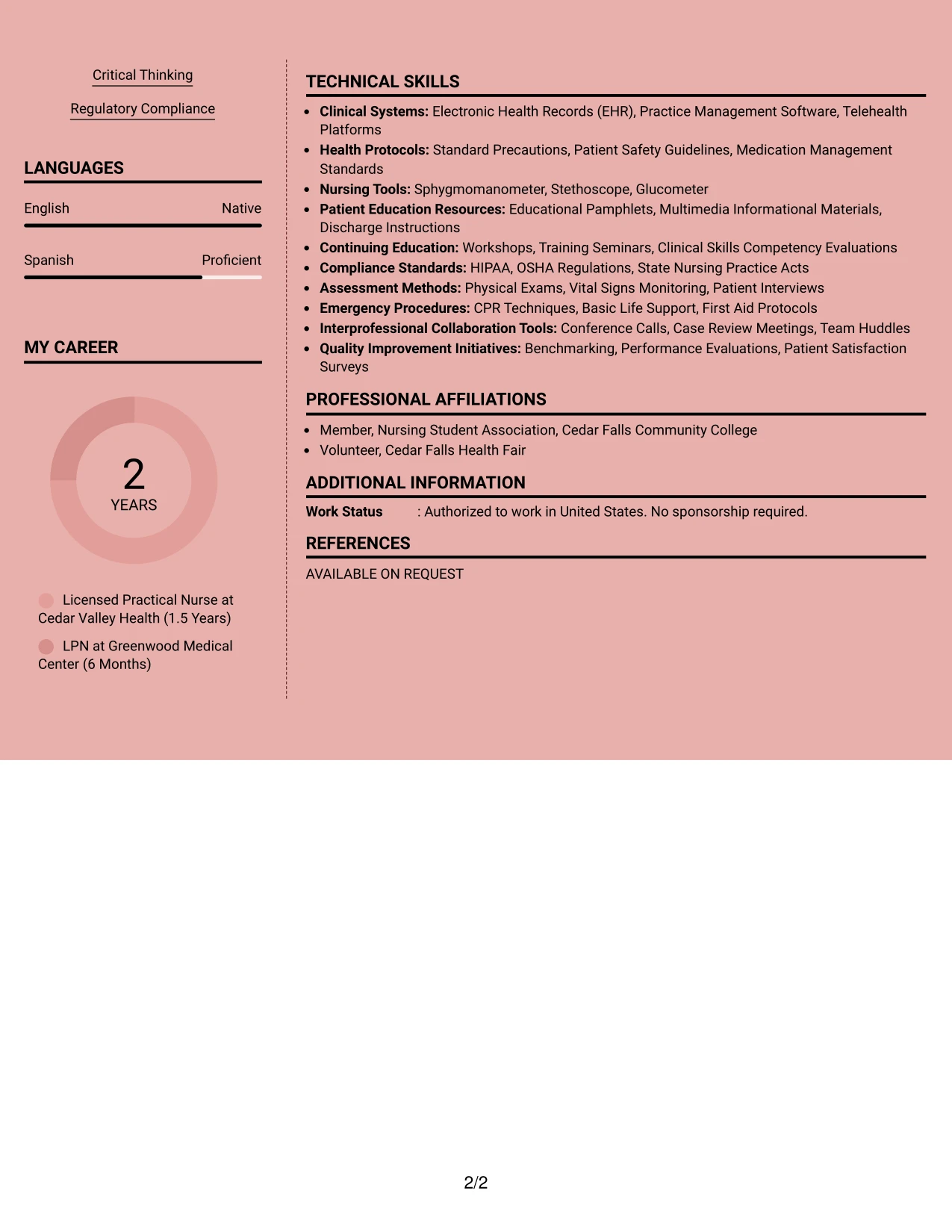 Resume Example Page 2