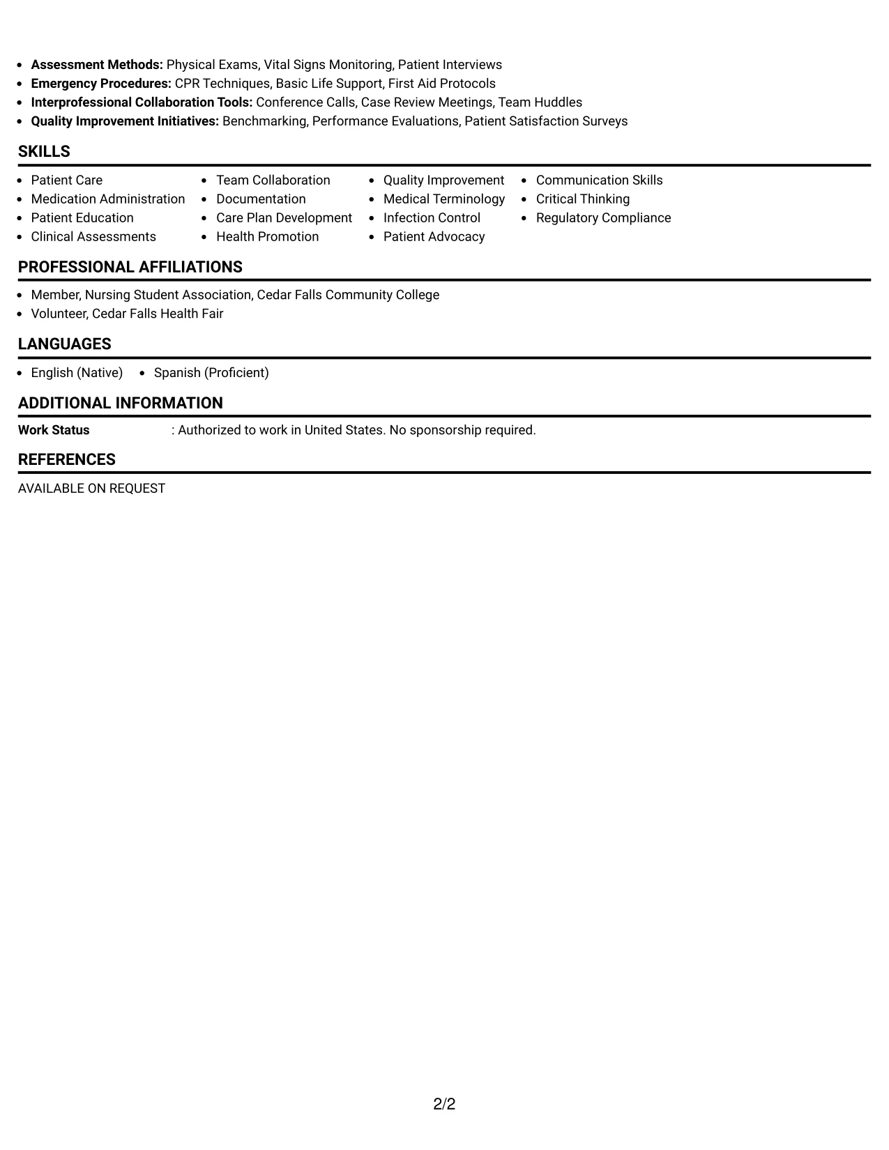 Resume Example Page 2