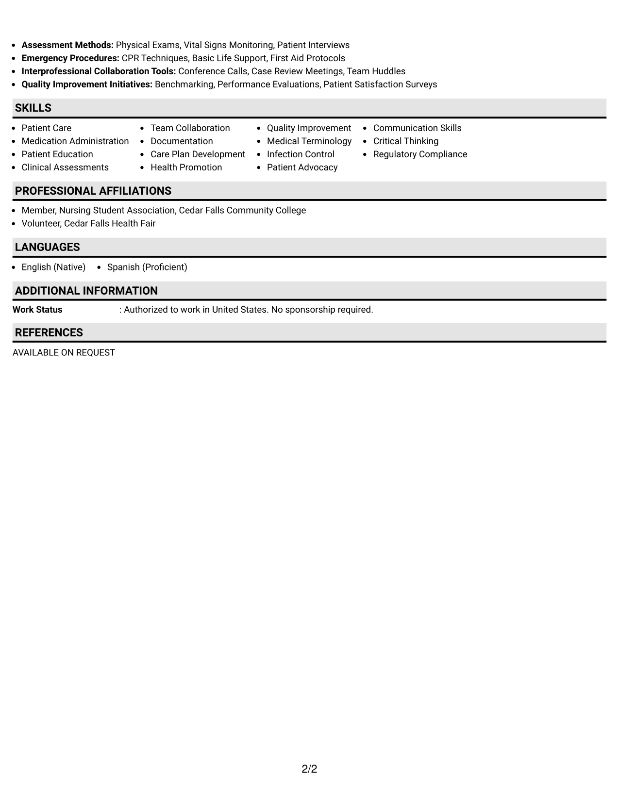 Resume Example Page 2