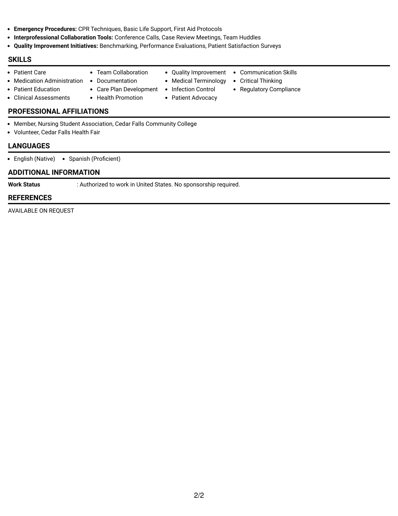 Resume Example Page 2