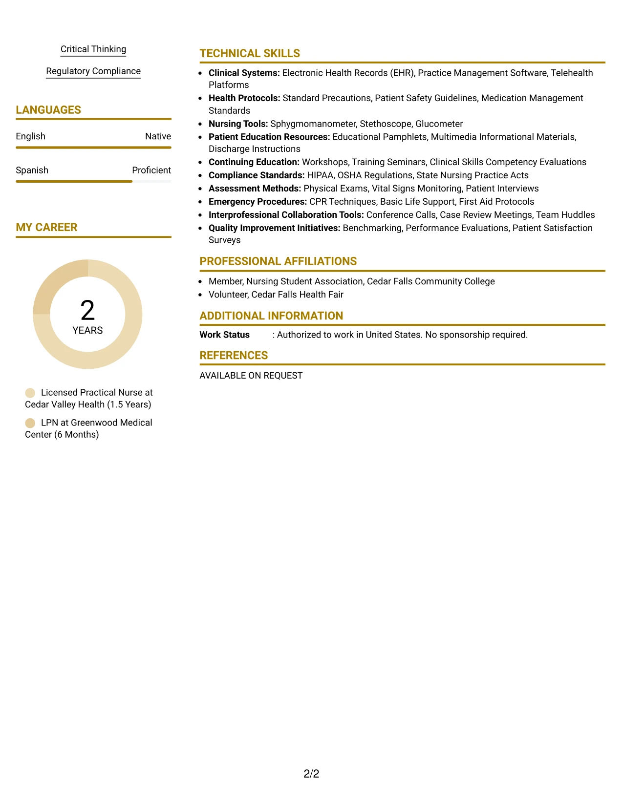 Resume Example Page 2