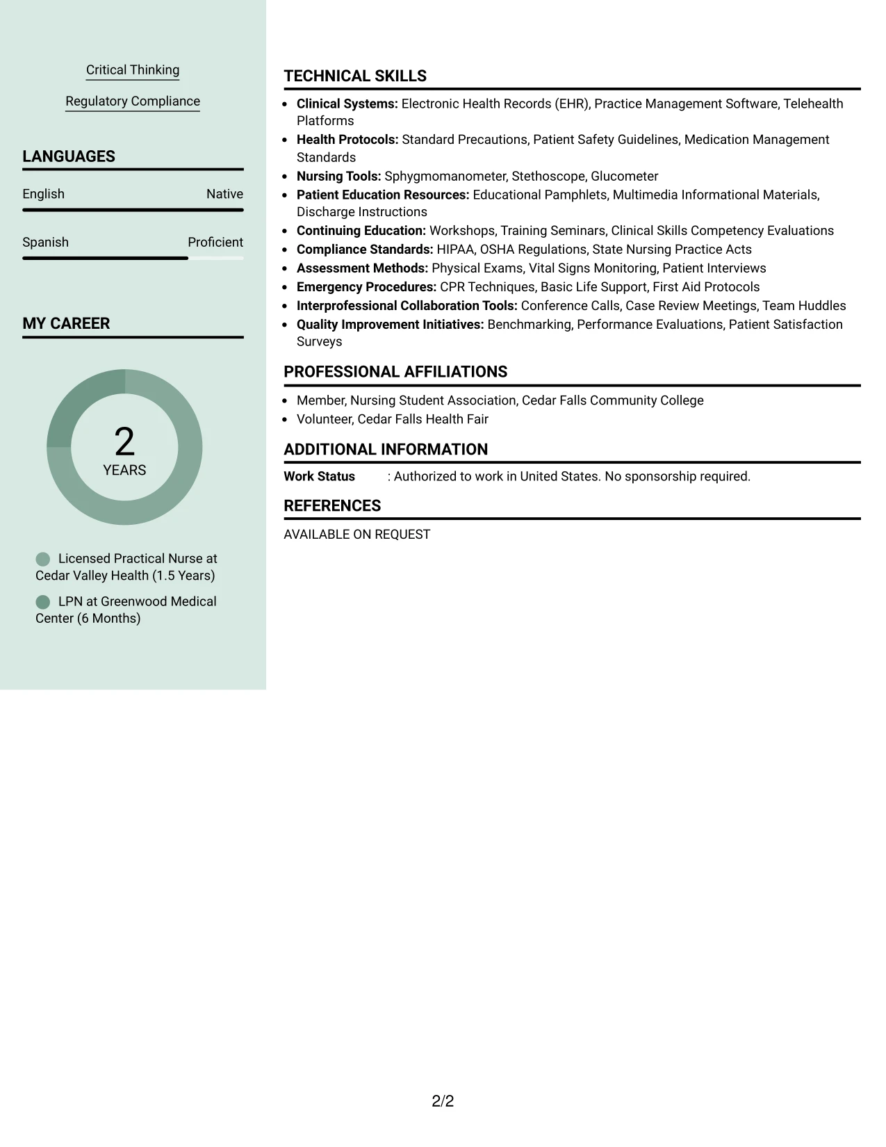Resume Example Page 2