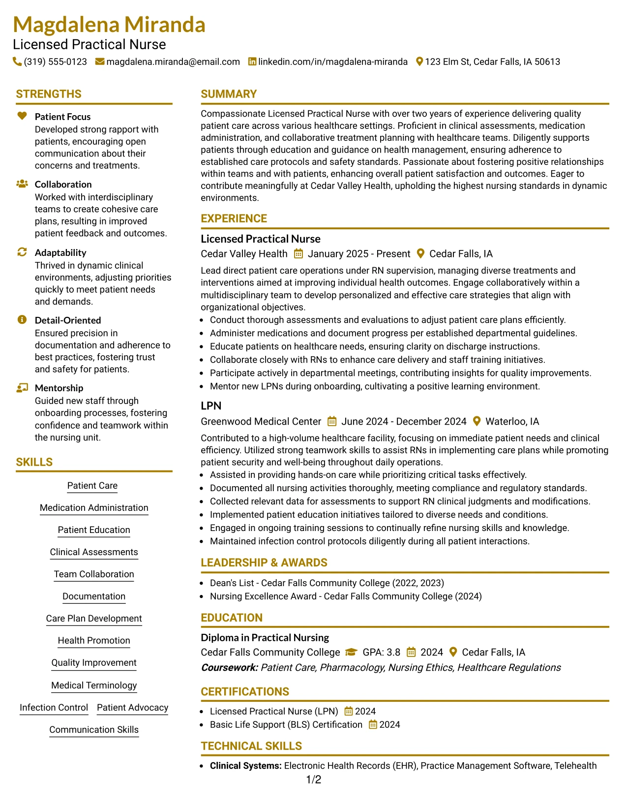 Resume Example Page 1