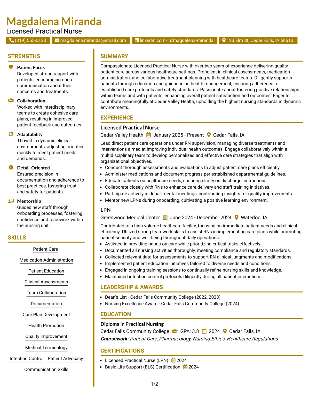 Resume Example Page 1