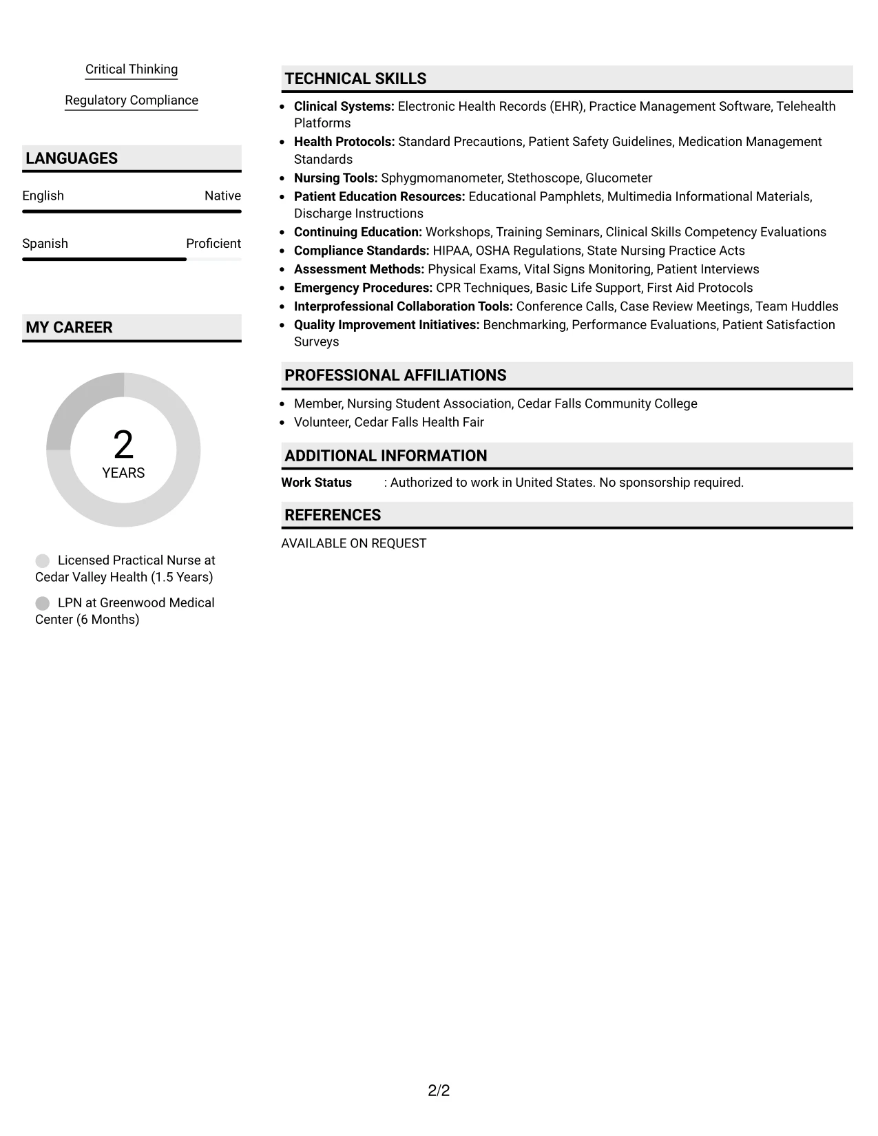 Resume Example Page 2